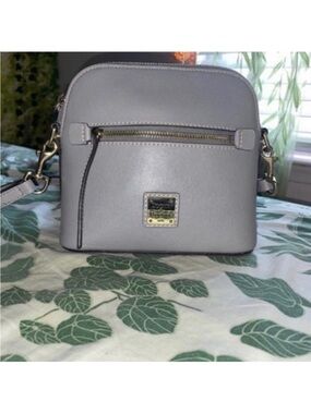 Dooney & Bourke Smoke Grey Saffiano Leather Mini Domed Crossbody Purse